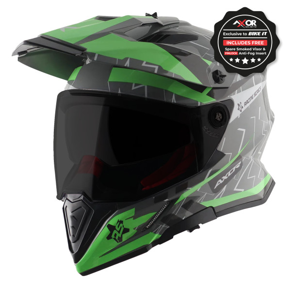 Axor Axor helmet x-cross adventure - flash gloss cool grey/green graphic - large